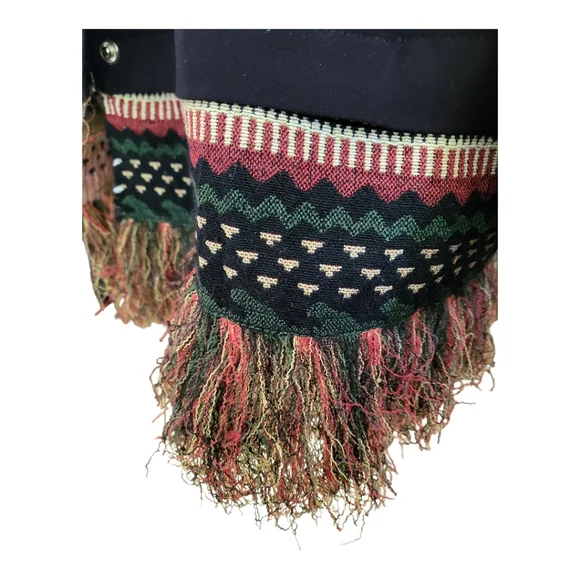 Drôle de Copine Paris Black Belted Military Jacket Coat L Embroidered Trim Fring - Picture 5 of 9